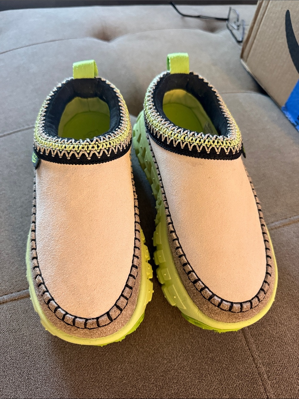UGG Women's Slip-On Mules in Neon Lime and Beige